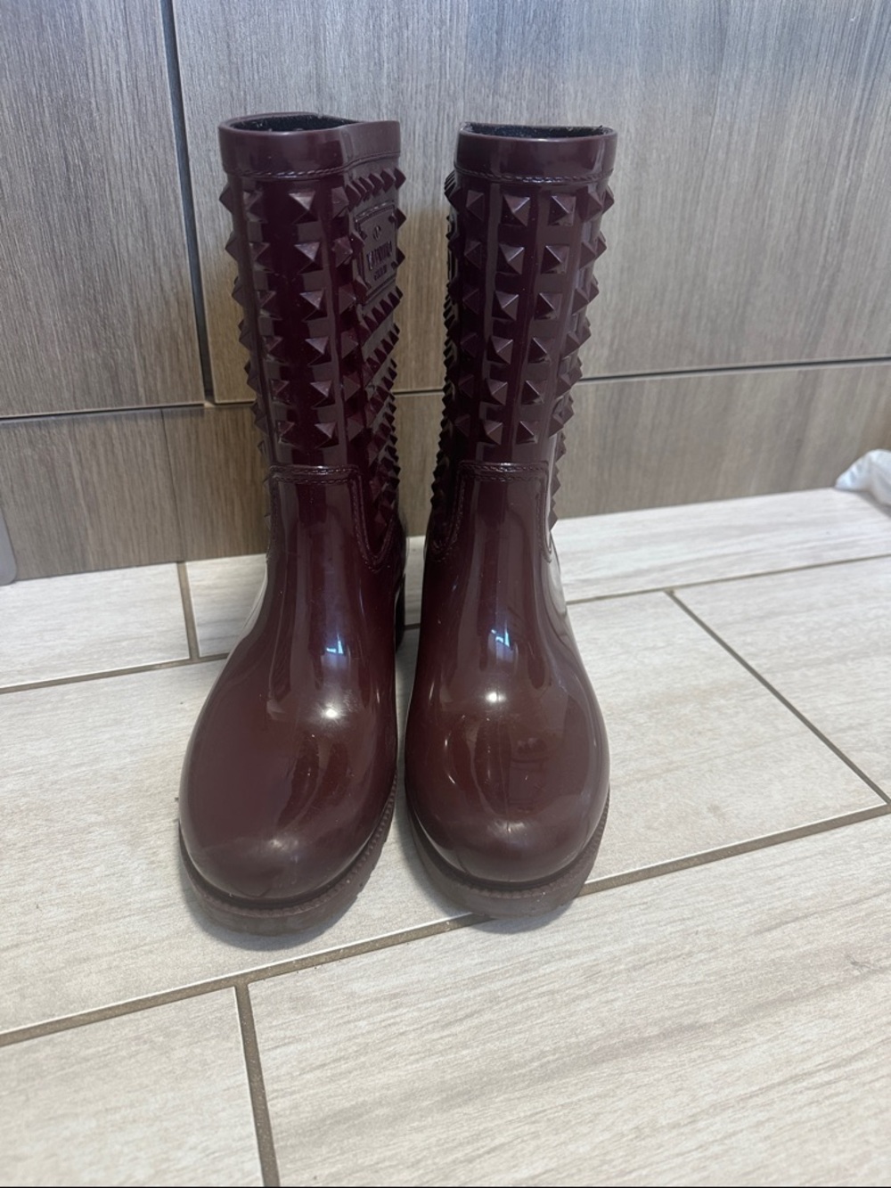 Valentino Burgundy Studded Rain Boots - Picture 4 of 5
